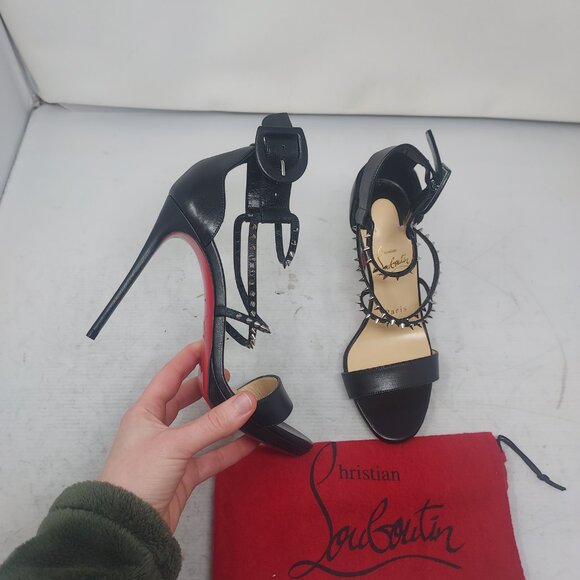 CHRISTIAN LOUBOUTIN Black Choca Strappy Sandal Heel Shoe - Picture 1 of 12